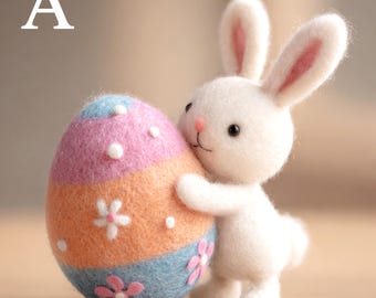 Ornements d'oeuf de Pâques en feutre, lapin avec oeuf en feutre, 100 % laine figurine de lapin, décoration printanière faite main de 3 pouces, cadeau lapin de Pâques