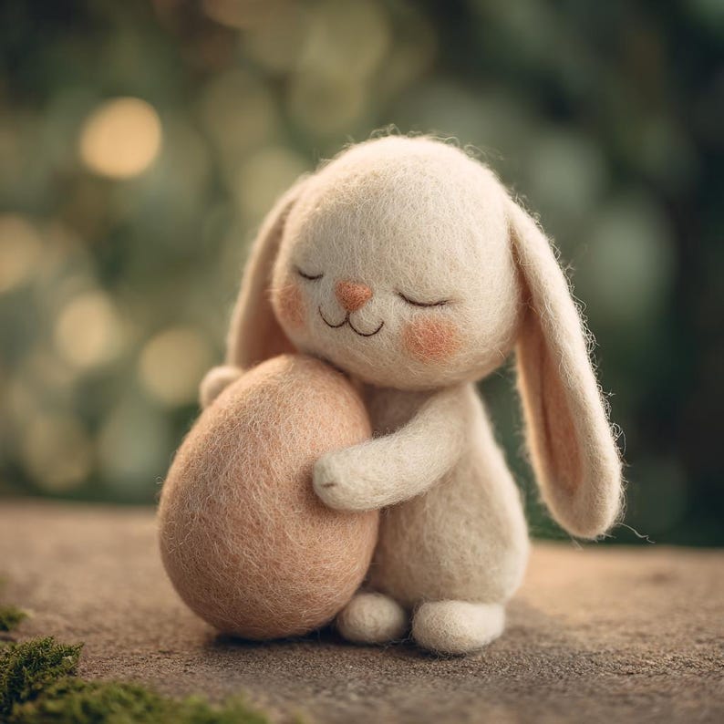 Handmade Felt Easter Bunny – Needle Felted Rabbit With Pastel Egg ...