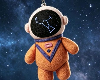 Felt Astronaut Keyring, Custom Star Sign Bag Charm, Handmade Space Lover Gift