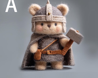 Ours viking en feutre fait main – figurine de guerrier en peluche ou ornement à suspendre, cadeau déco Woodland Fantasy