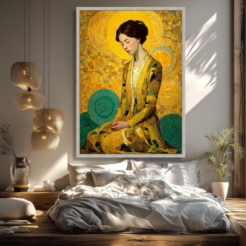 Gustav Klimt Woman in Gold Circles Canvas Wall Art, Art Nouveau ...
