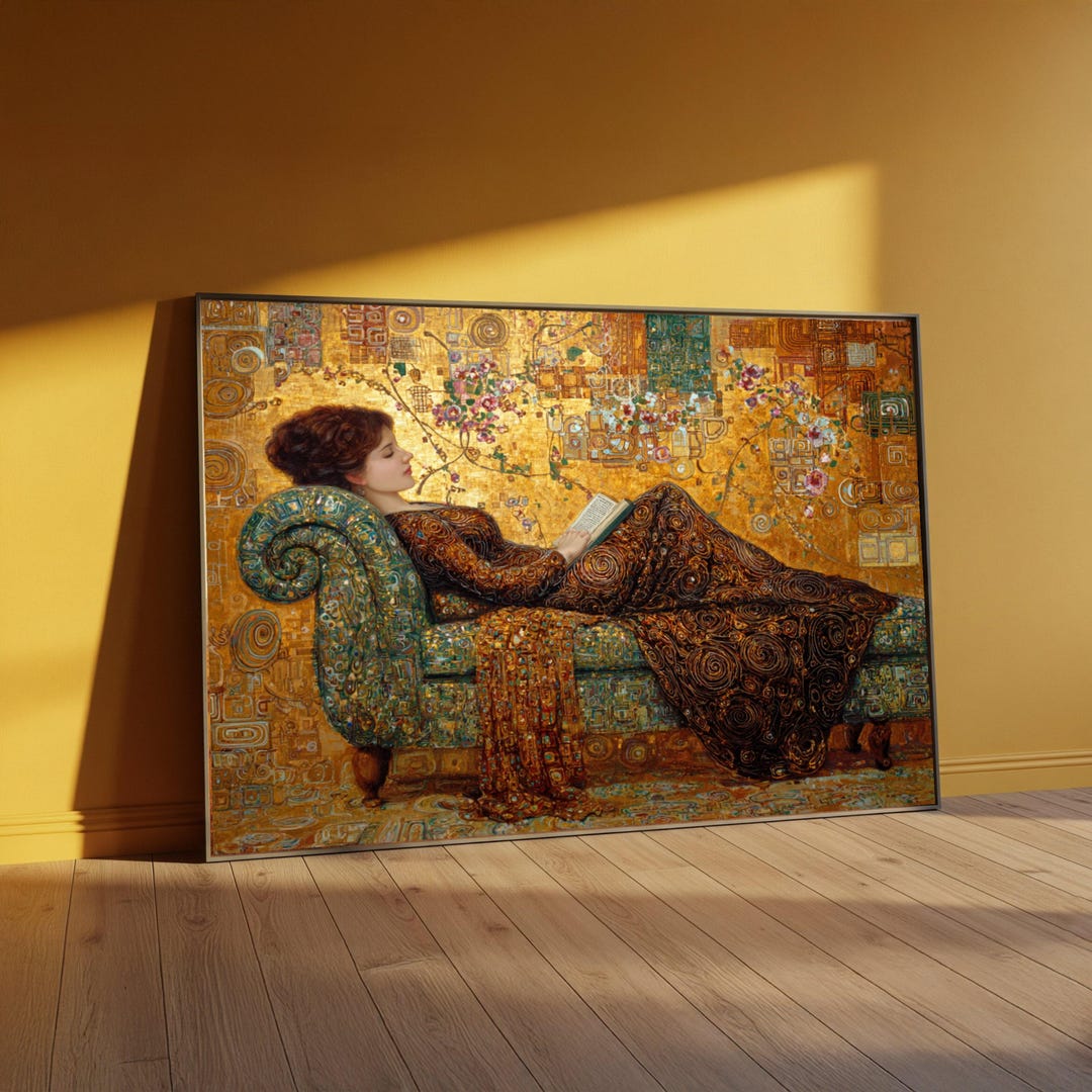 Gustav Klimt Reclining Woman Canvas Wall Art, Elegant Art Nouveau ...