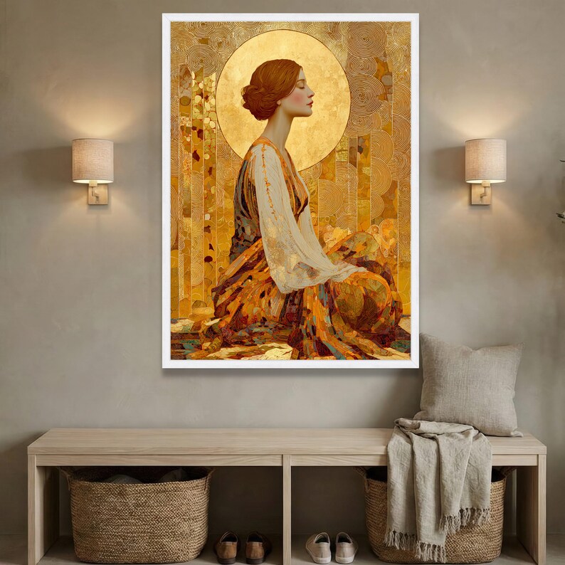 Gustav Klimt Woman in Gold Halo Canvas, Decorative Portrait Wall Art ...