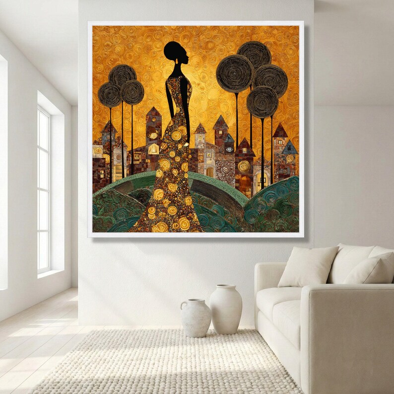 Elegant Silhouette in Gold, Gustav Klimt Canvas Wall Art, Abstract ...