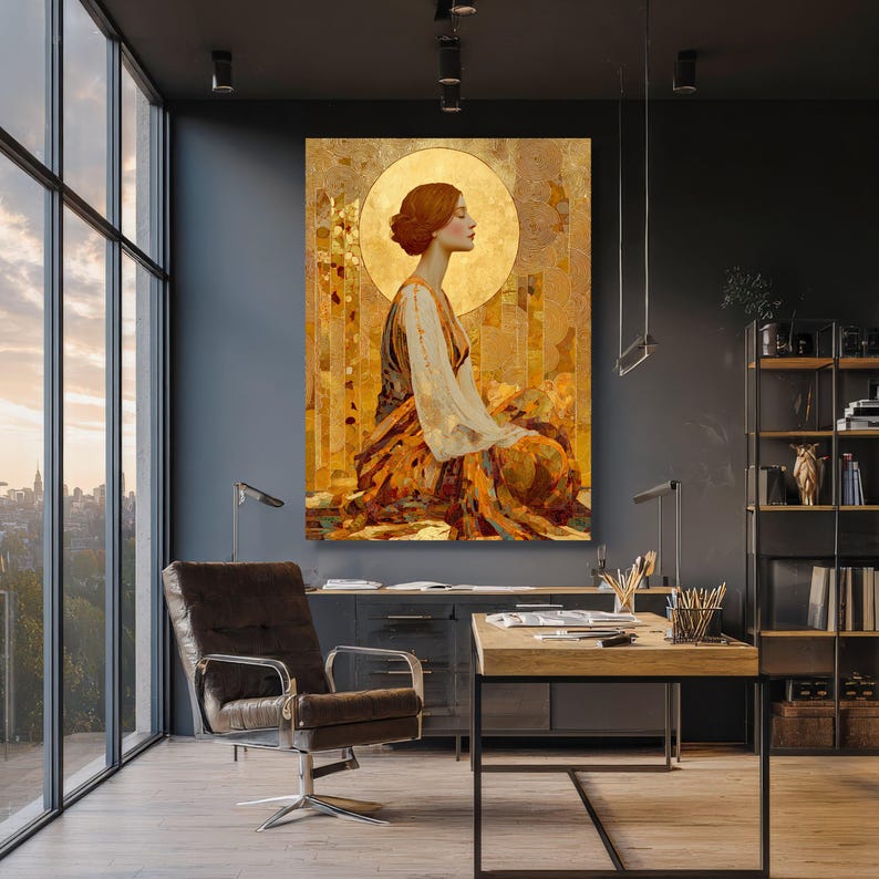 Gustav Klimt Woman in Gold Halo Canvas, Decorative Portrait Wall Art ...