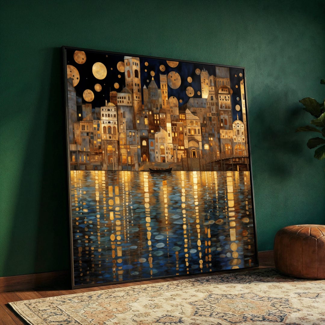 gustav-klimt-cityscape-at-night-canvas-illuminated-urban-reflection