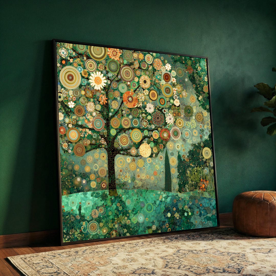 Gustav Klimt Tree of Life Canvas, Abstract Floral Wall Art, Green ...