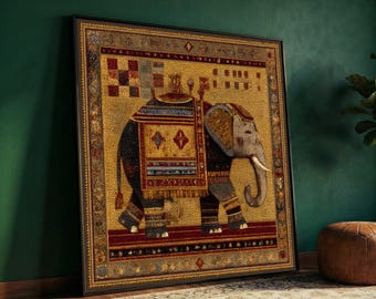 Art mural sur toile éléphant Gustav Klimt, décoration animalière ornée, peinture éléphant à motifs traditionnels, décoration d'intérieur de style vintage