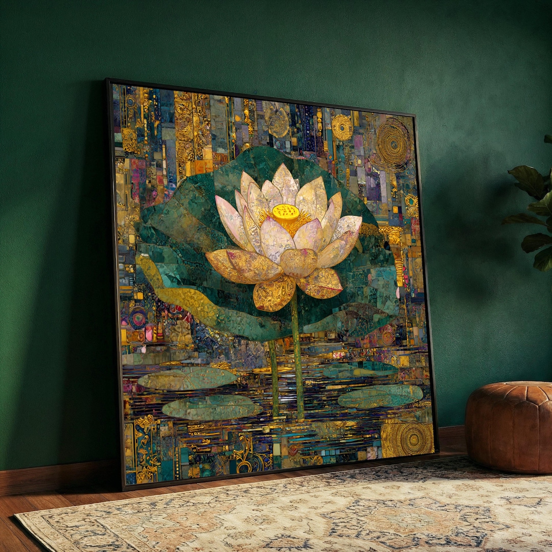 Gustav Klimt Lotus Flower Canvas Wall Art, Gold Leaf Floral Painting ...