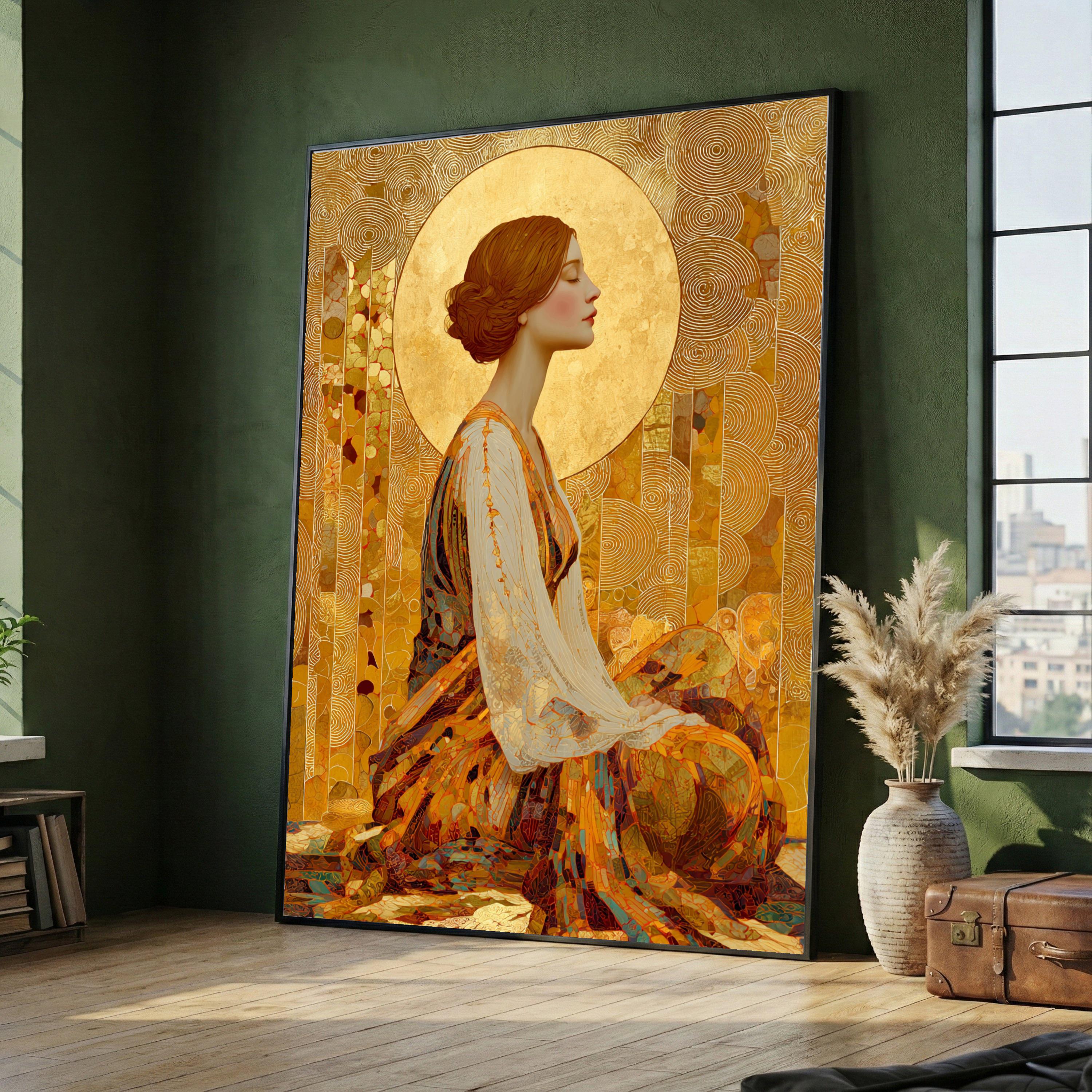Gustav Klimt Woman in Gold Halo Canvas, Decorative Portrait Wall Art ...