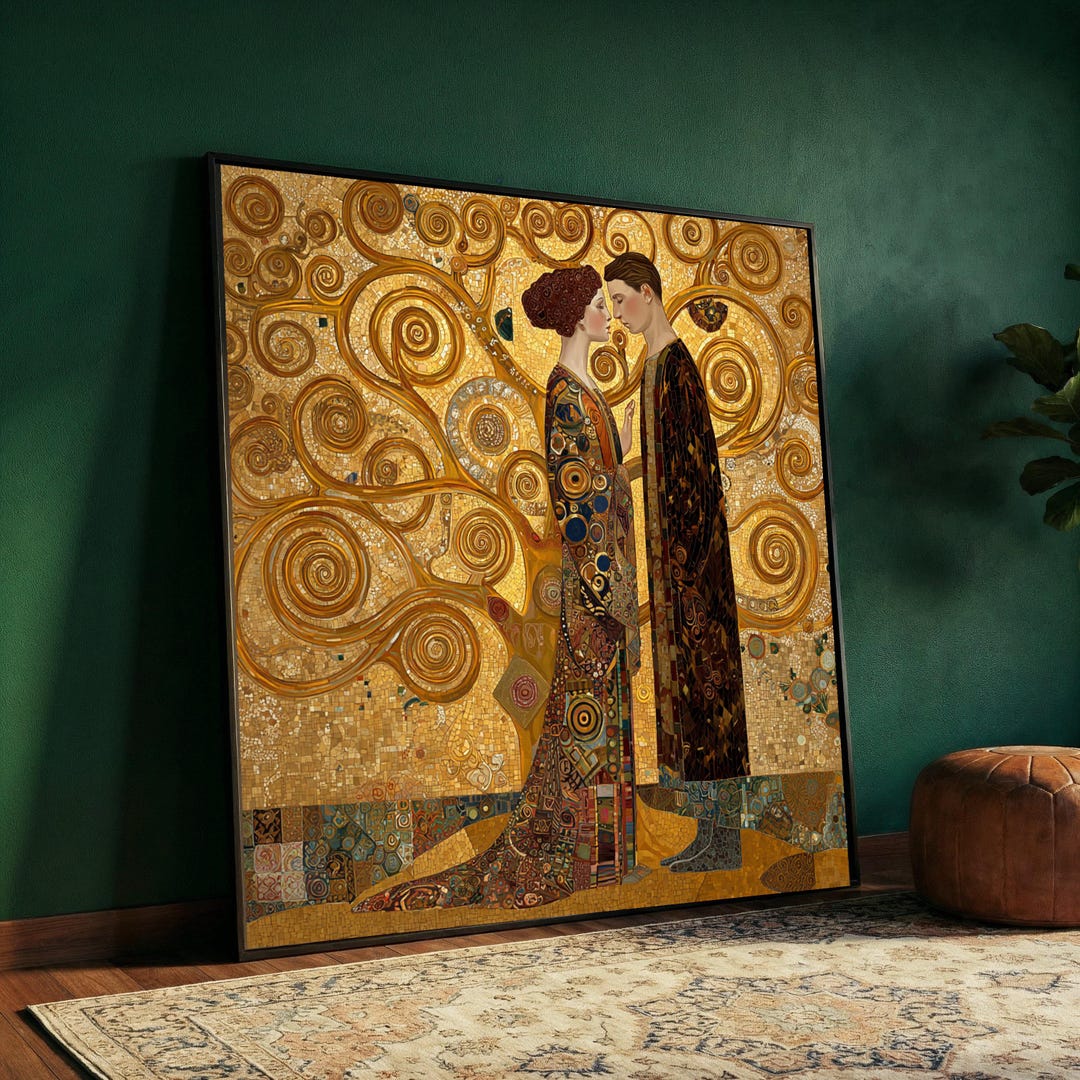 Gustav Klimt the Kiss Style Canvas Wall Art, Romantic Gold Mosaic ...