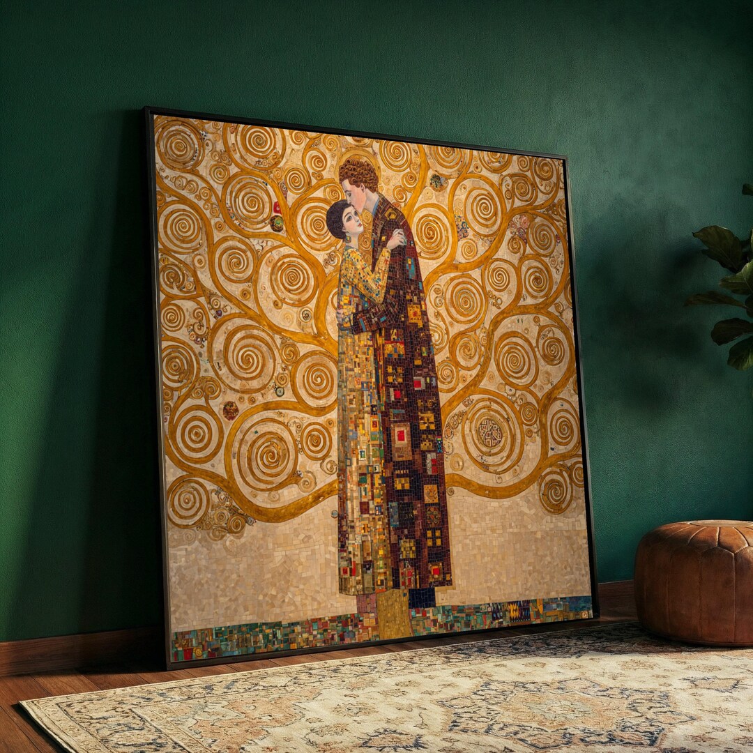 Gustav Klimt the Kiss Canvas Wall Art, Romantic Couple Painting, Gold ...