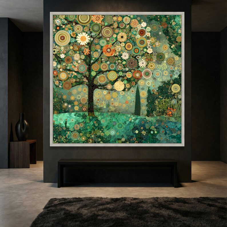 Gustav Klimt Tree of Life Canvas, Abstract Floral Wall Art, Green ...