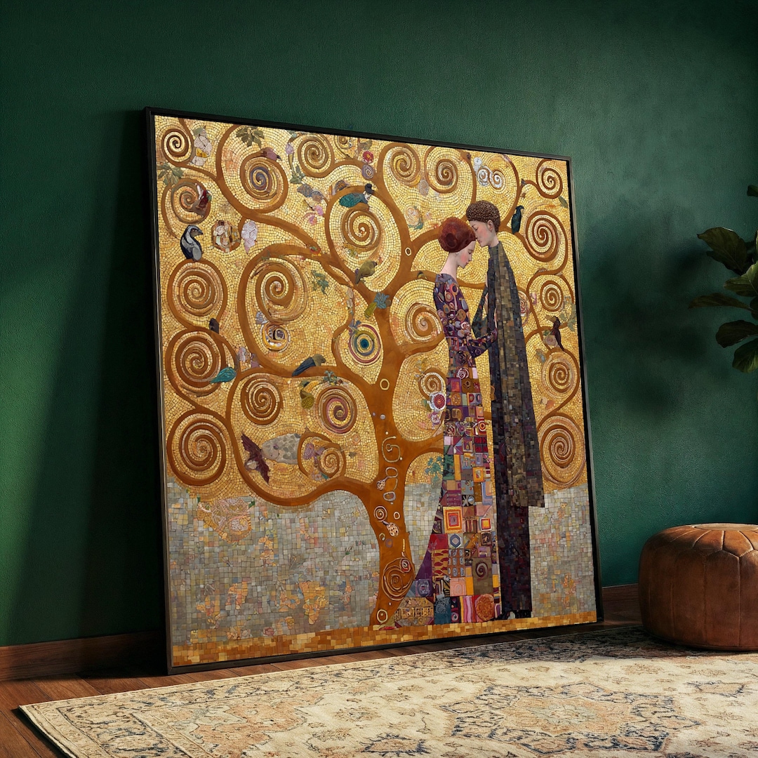 Gustav Klimt Tree of Life Canvas, Romantic Couple Wall Art, Gold Mosaic ...