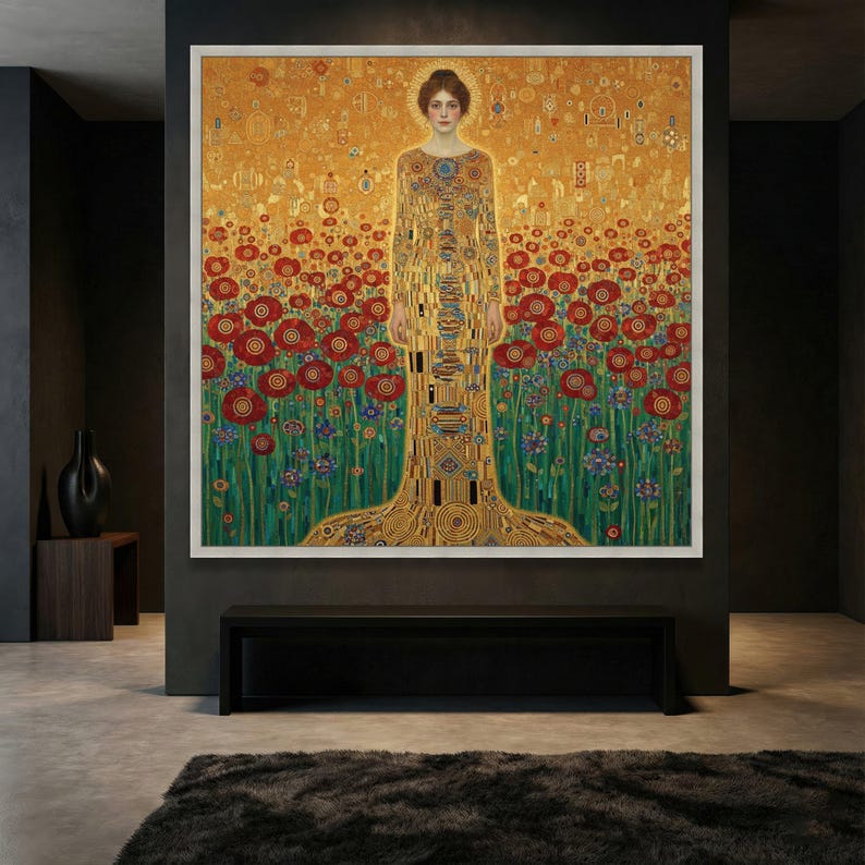 Gustav Klimt Golden Lady Canvas Wall Art, Floral Field Portrait ...