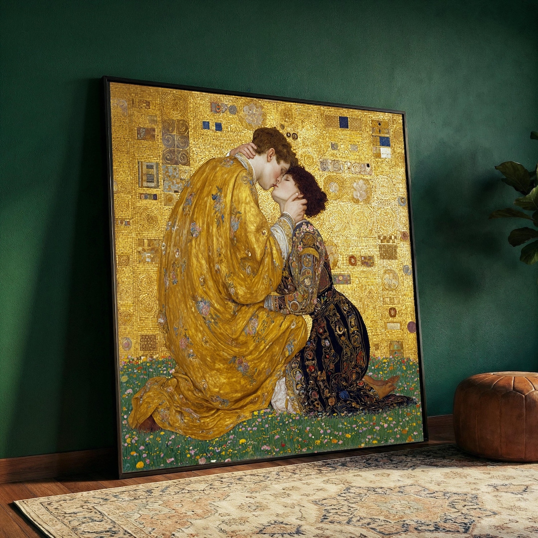 Gustav Klimt the Kiss Canvas Wall Art, Romantic Gold Leaf Painting ...