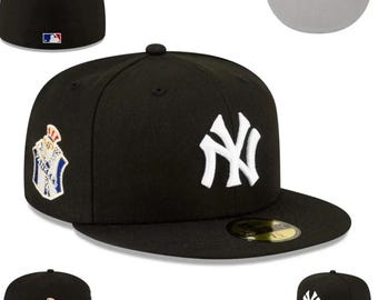 New Era 59FIFTY New York Yankees Fitted Cap MLB Flat Brim Hat Embroidered White NY Logo American League & New York State 1903 Side Patches