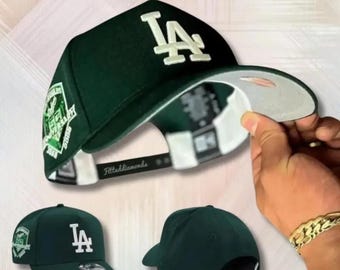 New Era LA Dodgers Fitted Cap: Embroidered White NY Logo, 100% Cotton, Side Patches