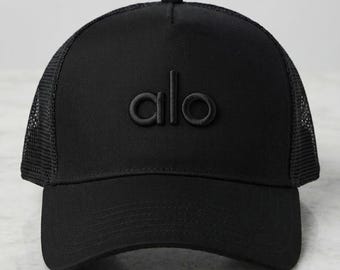 Gorra de camionero Alo Yoga Black Distric de malla ajustable, gorra de béisbol transpirable minimalista