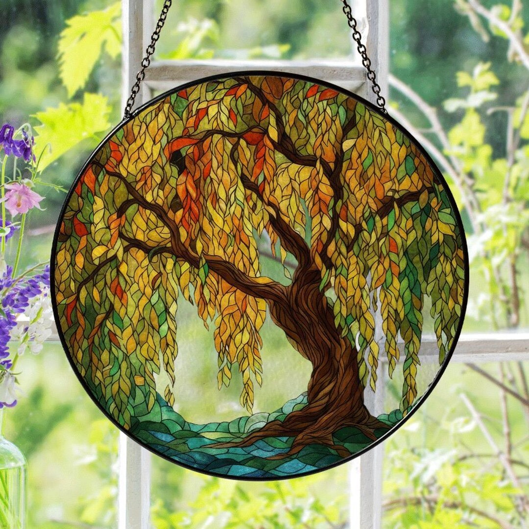 Stained Glass Tree of Life Suncatcher, Nature Window Hanging Decor ...