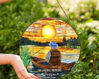 Personalized Memorial Suncatcher, In Loving Memory Window Hanging, Stained Glass Sunset Boat Art, Sympathy Loss Gift