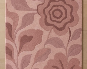 Alfombra floral rosa / Alfombra moderna con flores hechas a mano / Alfombra de 3x5, 4x6, 5x7, 6x9, 8x10 / Decoración de sala de estar con estampado bohemio de rosas