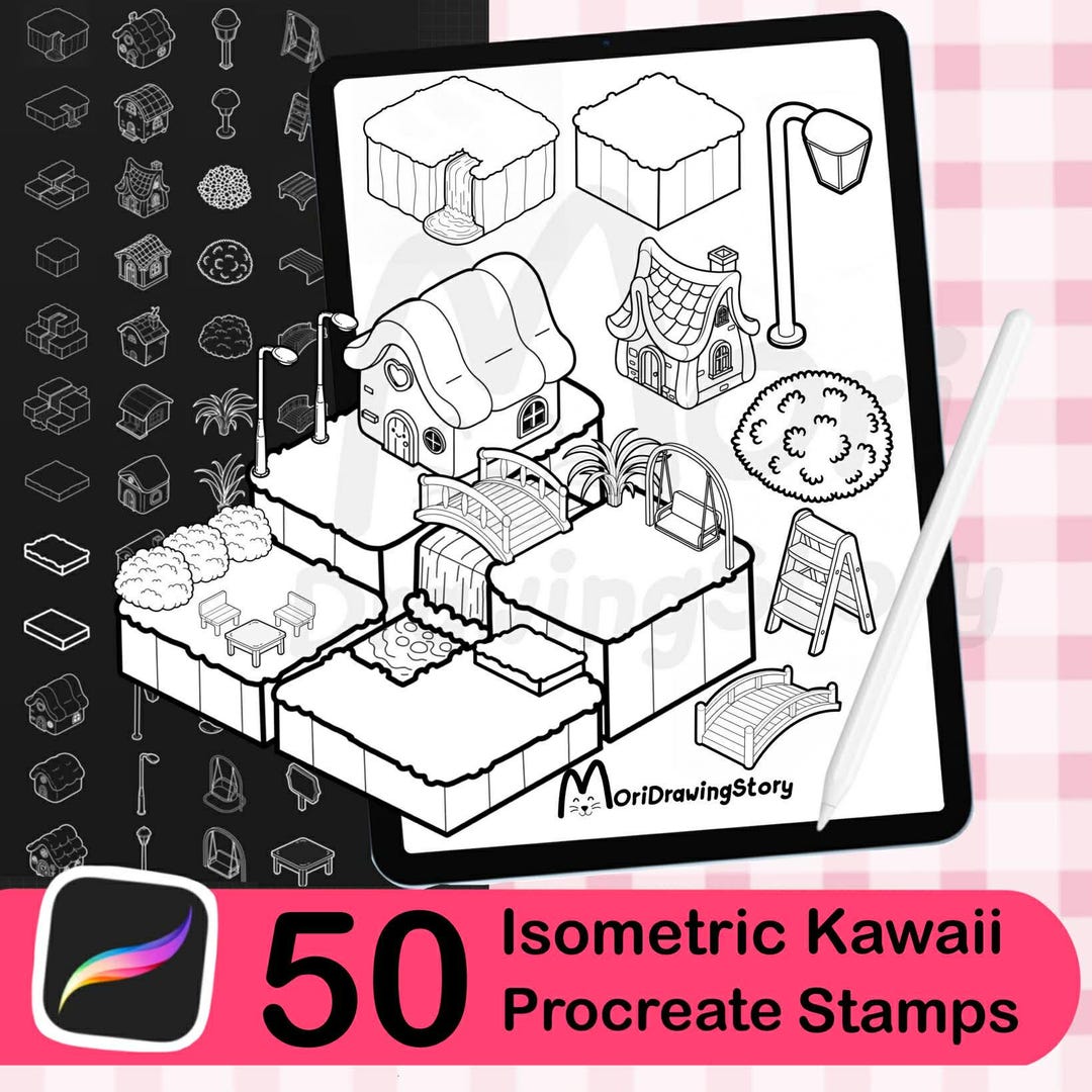 50 Kawaii Garden Procreate Stamps | Isometric Brush Set - Etsy
