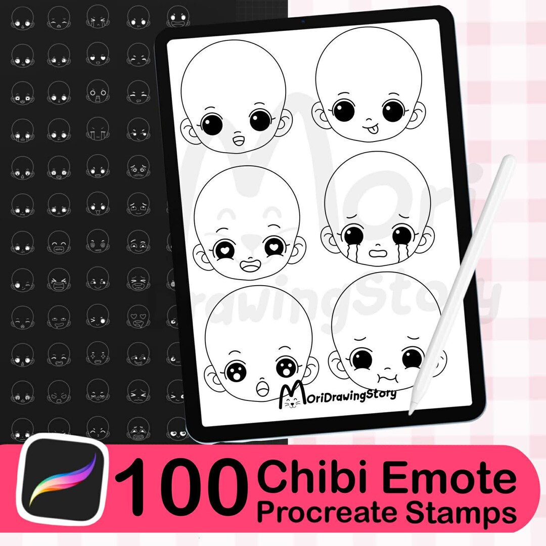 Procreate Emote Base: 100 Chibi Anime Face Expression Stamps - Etsy