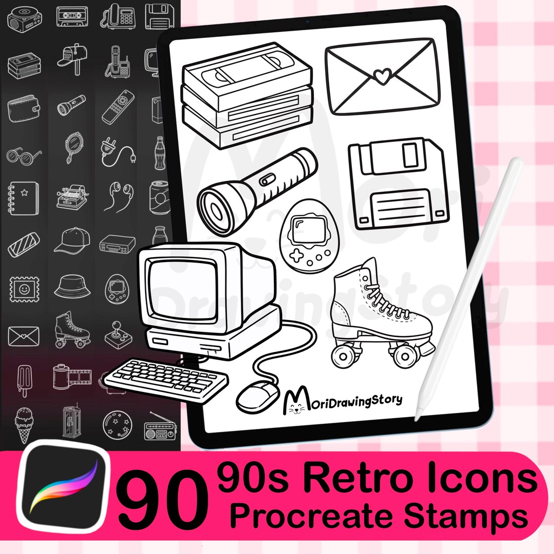 90s Retro Procreate Stamps | Nostalgia Doodles Brush Set - Etsy