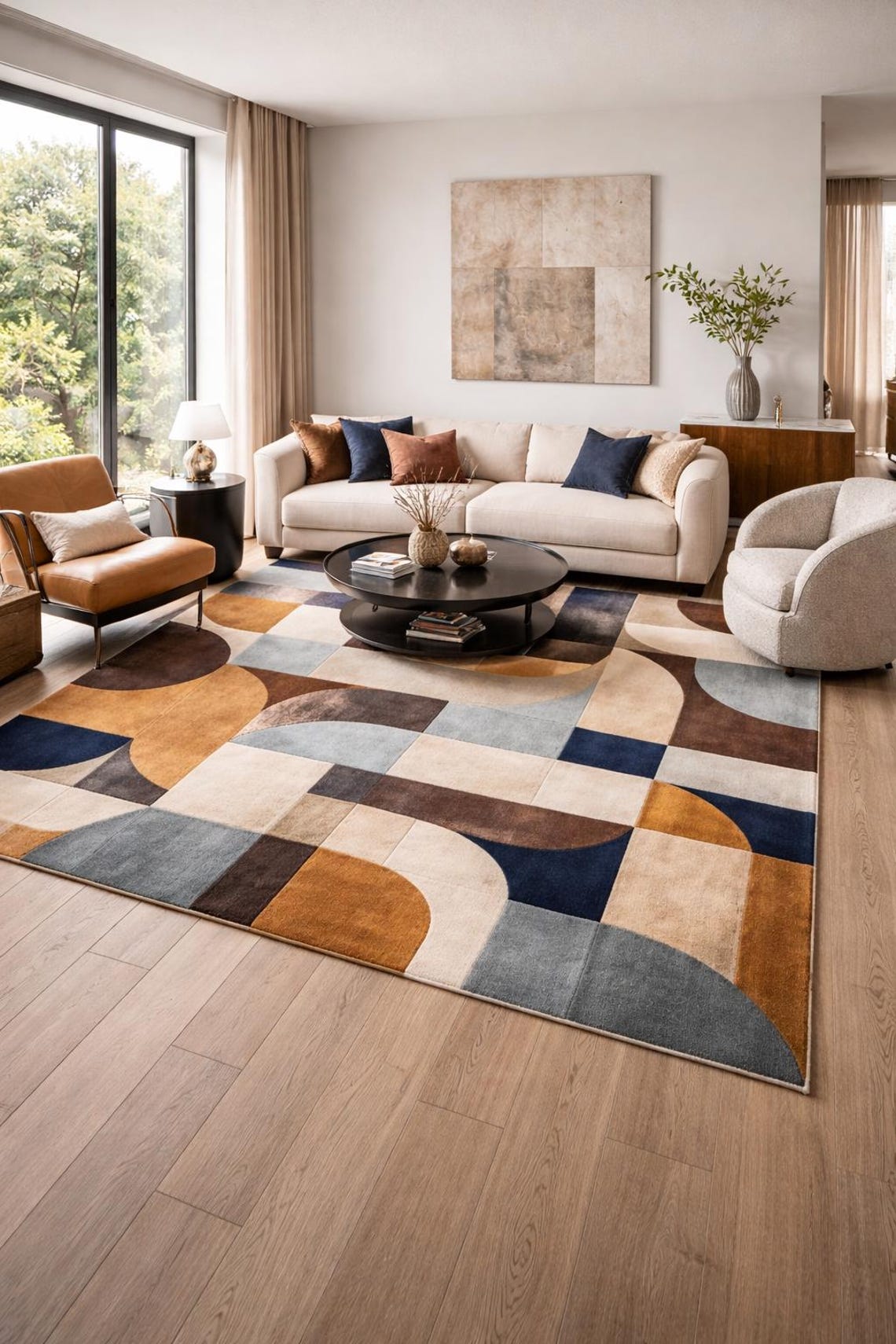 Hand Tufted Wool Square Rug – Modern Geometric Area Carpet for Living ...