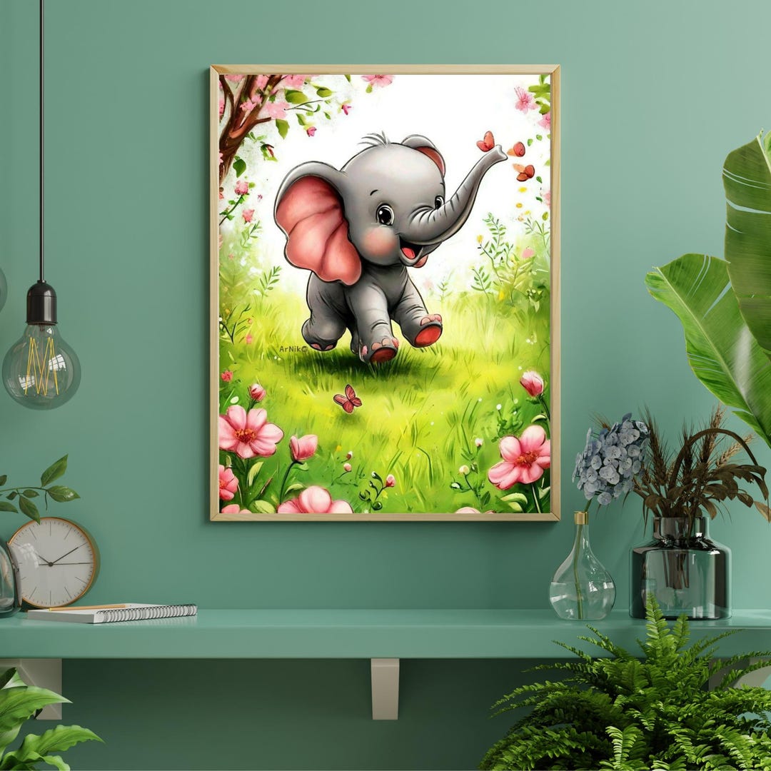 Elephant Wall Art Printable, Baby Elephant Nursery Print, Elephant ...