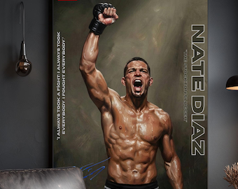 Nate Diaz Poster, The Stockton Slugger MMA Wall Art, UFC Fighter Oil Painting Print, Gym Decor, Man Cave Sports Gift, Motivational Quote Art