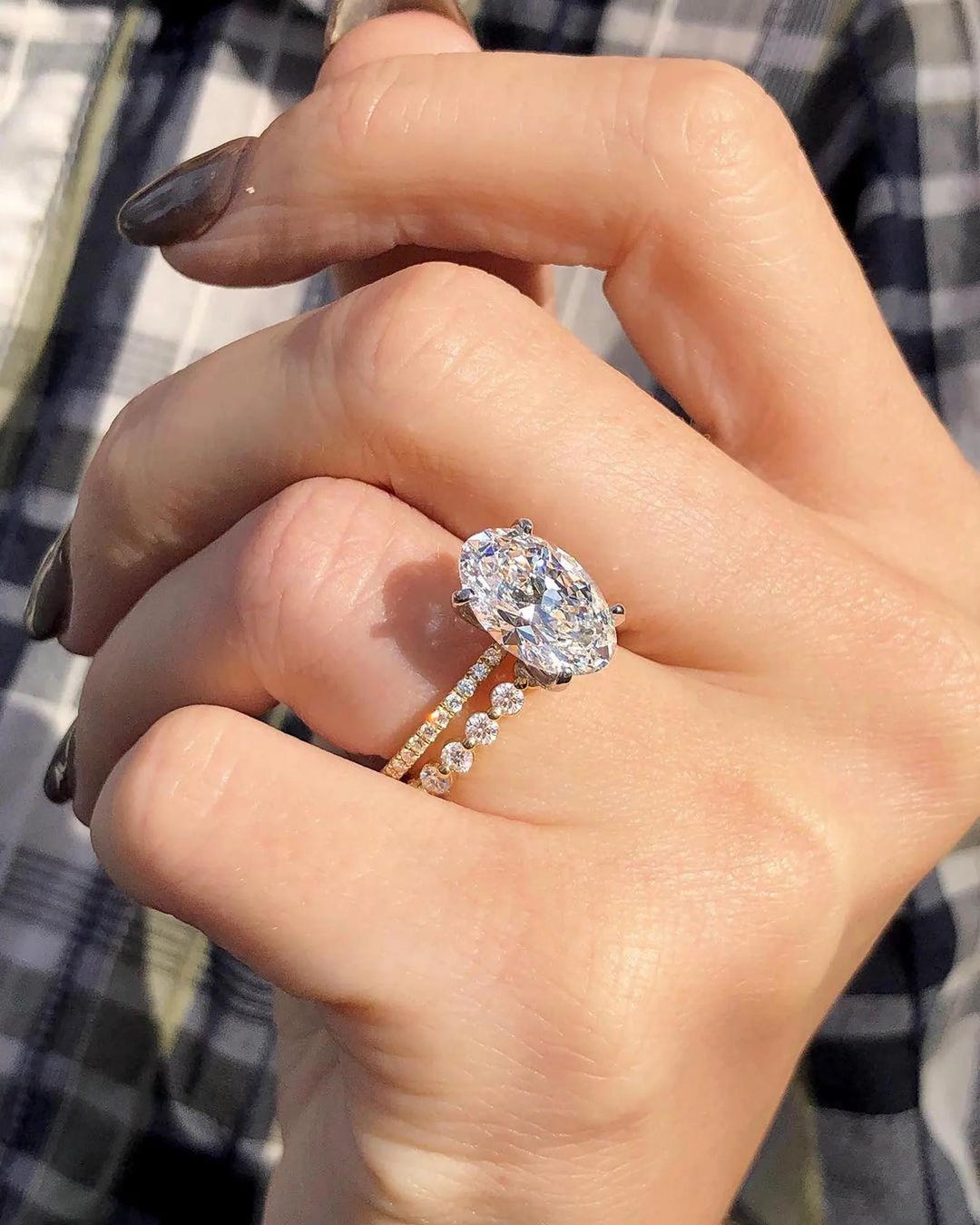 3CT Oval Cut Moissanite Engagement Ring Set, 14K Solid Gold Bridal ...
