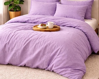 Capa de edredom de algodão lavanda: Conjunto de cama de algodão macio e respirável com fronhas.