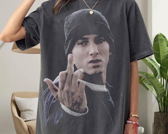 Eminem Vintage Graphic T-Shirt – Inspired Eminem Face Tee on Comfort Colors 1717, Retro Rap Hip Hop Shirt, Slim Shady Fan Streetwear