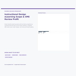 Instructional Design eLearning Scope and SME Review Profit Spreadsheet, Excel and Google Sheets