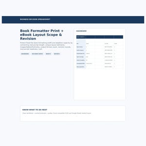 Book Formatter Print and eBook Layout Scope and Revision Profit Spreadsheet, Excel and Google Sheets