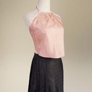 Modern Qi Pao, 100% Mulberry Silk Halter Top,  Pink Beach Cover Up