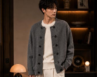 Cardigan pour homme boutonné sur le devant, pull en tricot doux avec poches, coupe décontractée à manches longues, haut décontracté automne-hiver