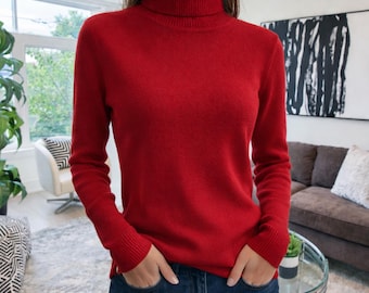 Womens Turtleneck Pullover Sweater, High Neck Winter Top, White Red Black Beige Knit, Long Sleeve Minimalist Clothing