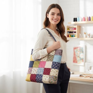 Quilt Patch Tote Bag Sewing Pattern PDF| Patchwork Tote Pattern| Beginner Friendly Bag Tutorial| A0 A4 US Letter Printable| Digital Download image 7