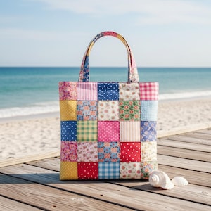 Quilt Patch Tote Bag Sewing Pattern PDF| Patchwork Tote Pattern| Beginner Friendly Bag Tutorial| A0 A4 US Letter Printable| Digital Download image 3