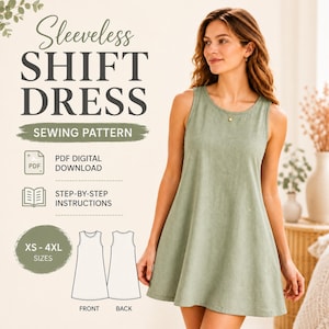 Sleeveless Shift Dress Sewing Pattern, A-Line Mini PDF, Beginner Summer Dress (Instant Download)