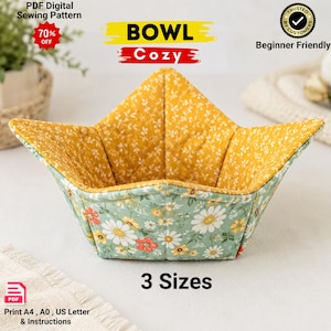 Soup Bowl Cozy Sewing Pattern PDF | Microwave Bowl Cozy Pattern | Fabric Bowl Holder | Quilted Hot Bowl Cozy | Instant Download