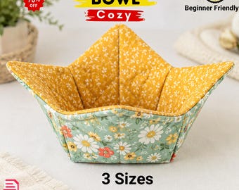 Soup Bowl Cozy Sewing Pattern PDF | Microwave Bowl Cozy Pattern | Fabric Bowl Holder | Quilted Hot Bowl Cozy | Instant Download