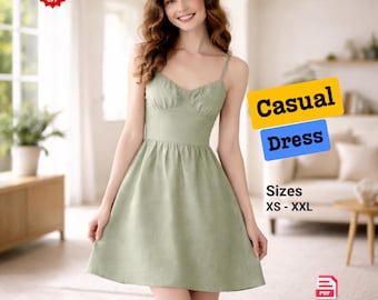 Fit and Flare Dress Sewing Pattern PDF | Casual Midi Sundress Pattern | Strap Summer Dress | Beginner Sewing | Instant Download