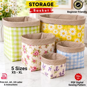 Naaipatroon voor een stoffen opbergmand (PDF) | Opbergbak/organizer | Patroon voor een stoffen mand | Bureau-organizer | Direct downloaden