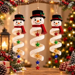 Crochet Spinning Snowman Pattern PDF | Christmas Amigurumi Ornament | Twister Hanging Decor | Holiday Crochet | Instant Download