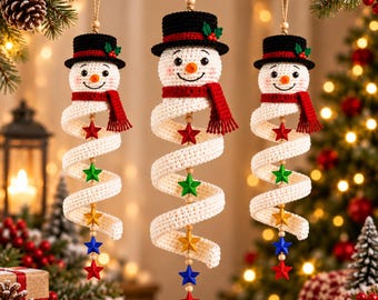 Crochet Spinning Snowman Pattern PDF | Christmas Amigurumi Ornament | Twister Hanging Decor | Holiday Crochet | Instant Download
