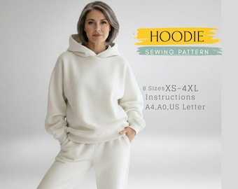 Oversized Hoodie Sewing Pattern PDF | Mens Zip Hoodie Pattern | Easy Beginner Sweatshirt Sewing | DIY Hoodie